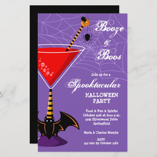 Booze and Boos Martini Budget Halloween Invitation (Front/Back)