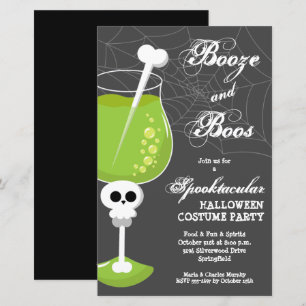 Booze and Boos Skull Budget Halloween Invitations