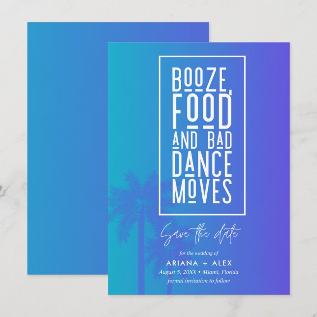 Booze Food and Bad Dance Wedding Save The Date (Front/Back)