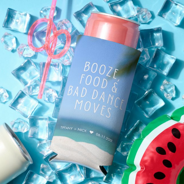 Booze Food Bad Dance Beach Wedding Favour Seltzer Can Cooler (In Situ Summer)