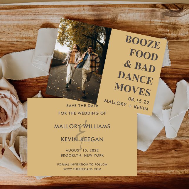 Booze Food Bad Dance Moves Funny Save the Date Invitation (Creator Uploaded)