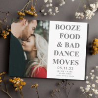 Booze, Food, Bad Dance Moves Funny Save the Dates
