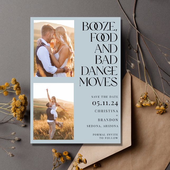 Booze Food Bad Dance Moves Photo Modern Save The Date (Booze Food Bad Dance Moves Photo Modern Save The Date)