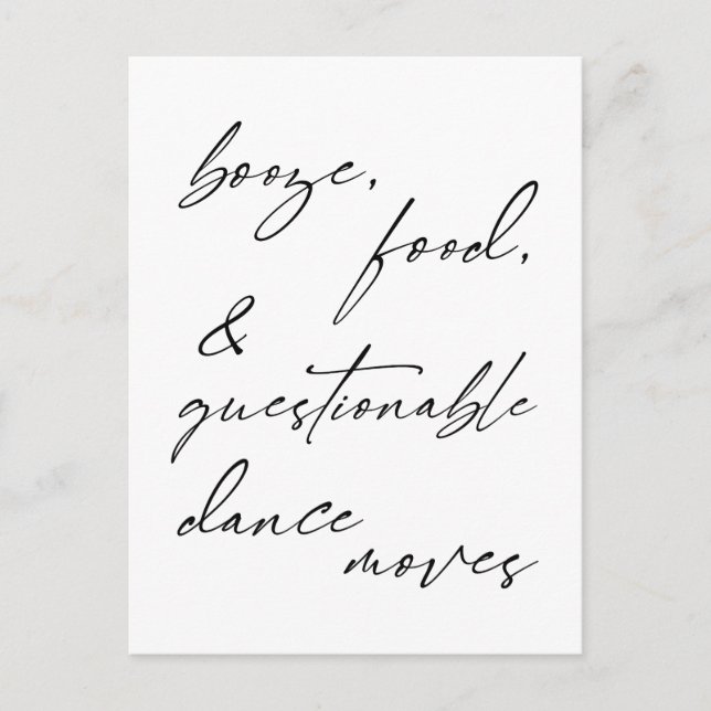 Booze, Food, & Questionable Dance Moves Card (Front)