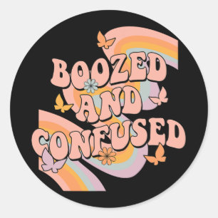 Boozed And Confused Rainbow Groovy Bachelorette Pa Classic Round Sticker