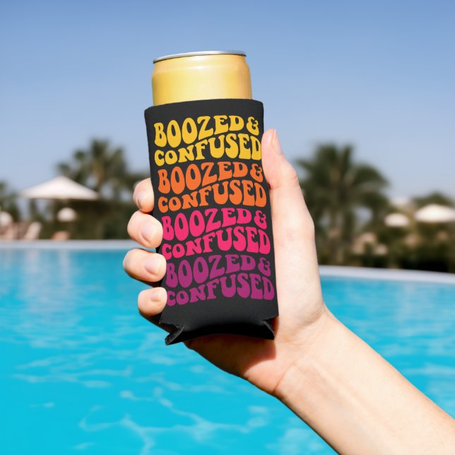 Boozed Confused Groovy Bachelorette Party Custom Seltzer Can Cooler (In Situ Pool)