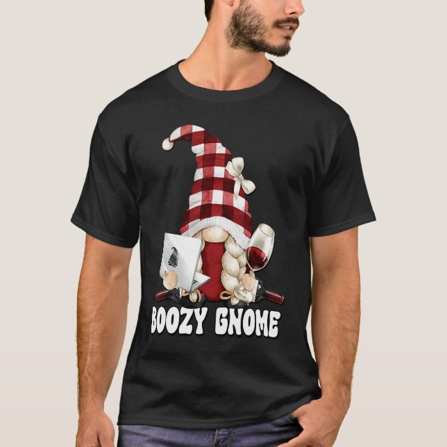 Boozy Gnome Graphic For Women Work And Drinking Wi T-Shirt (Front)