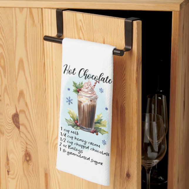 Boozy Hot Chocolate Cocktail Recipe Christmas Tea Towel (Thirds Fold)