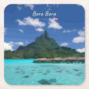 Bora Bora, French Polynesia - Beach Resort Square Paper Coaster
