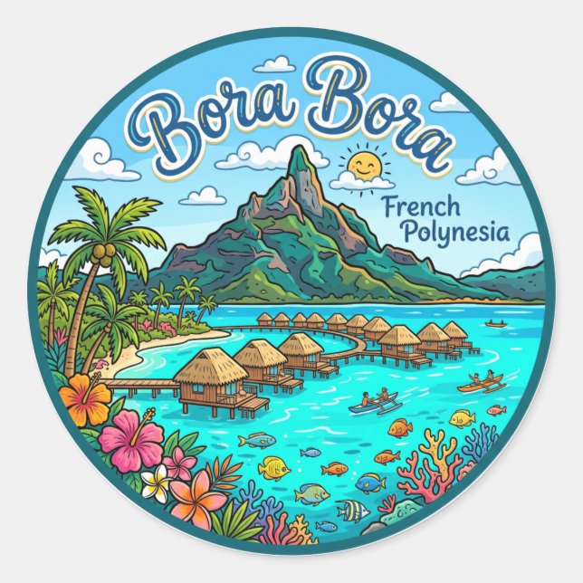 Bora Bora French Polynesia Classic Round Sticker (Front)