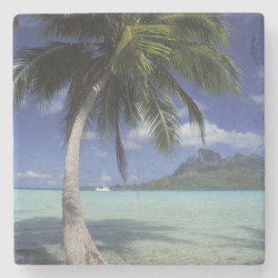 Bora Bora, French Polynesia Mt. Otemanu seen Stone Coaster
