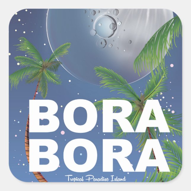 Bora Bora Moon Travel poster Square Sticker (Front)