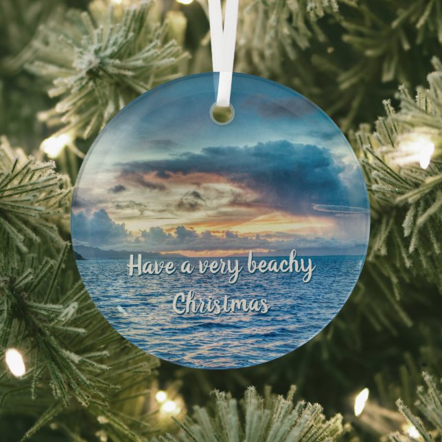Bora Bora Ocean View Photograph  Glass Tree Decoration (Insitu)