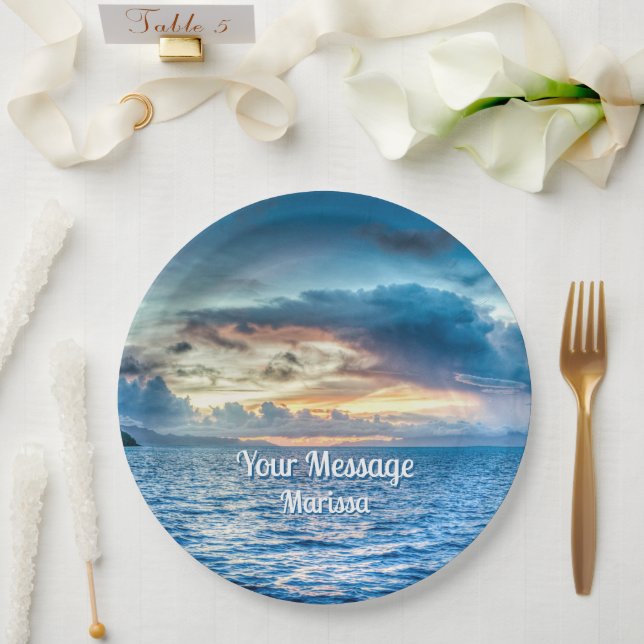 Bora Bora Ocean View Photograph Tissue Paper Plate (Wedding)
