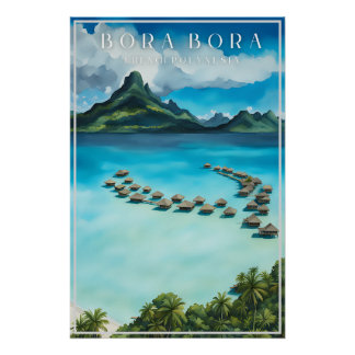 Bora bora retro travel poster, french polynesia  poster