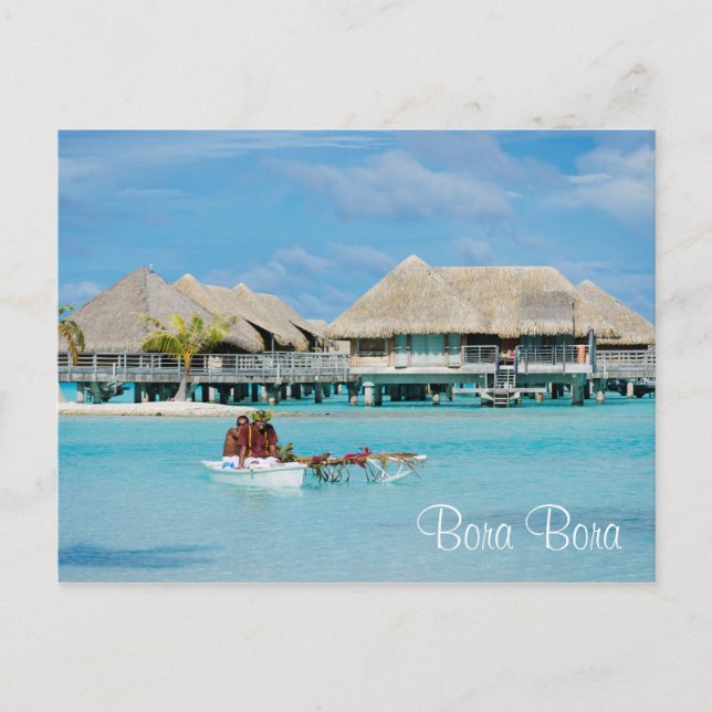 Bora Bora style breakfast service in canoe Postcard (Front)