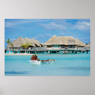 Bora Bora style breakfast service in canoe poster