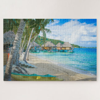 Bora Bora Tahiti Beach Overwater Bungalows Ocean Jigsaw Puzzle