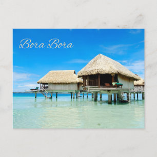 Bora Bora Tahiti Beautiful Resort Cabins in Ocean Postcard
