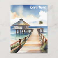 Bora Bora Tropical Beach Resort Watercolor