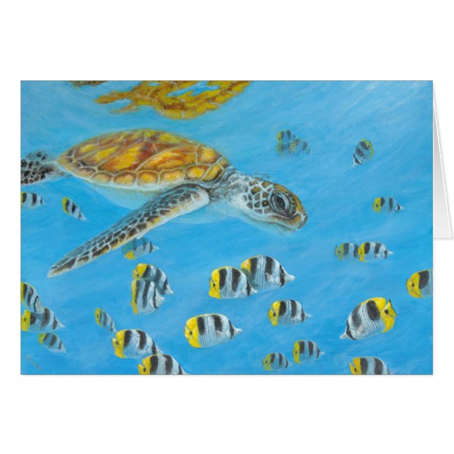 bora bora turtle with butterfly fish (Front Horizontal)