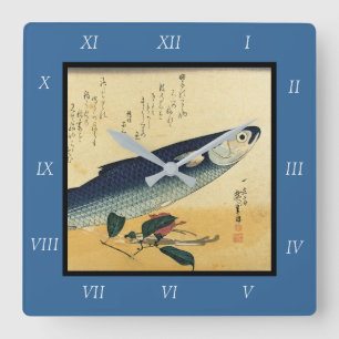 Bora (Grey Mullet) Hiroshige's Japanese Fish Print Square Wall Clock