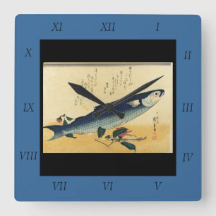 Bora (Grey Mullet) Hiroshige's Japanese Fish Print Square Wall Clock