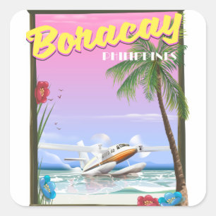 Boracay Philippines beach travel poster Square Sticker