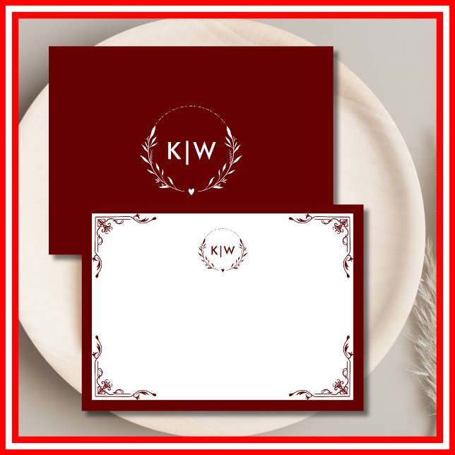 Bordeaux and White | Modern Initials Monogram Card (Creator Uploaded)