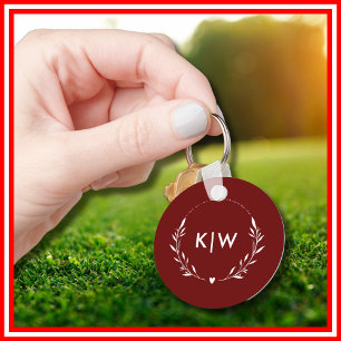 Bordeaux and White Modern Initials Monogram Key Ring