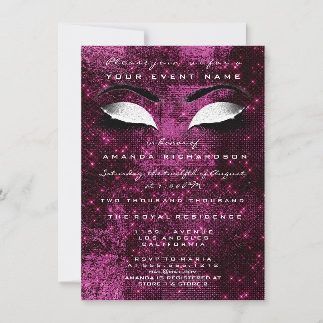 Bordeaux Beetroot Makeup White Glitter 16th Bridal Invitation (Front)