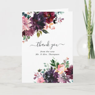 Bordeaux - Burgundy Floral Wedding Photo Thank You Card