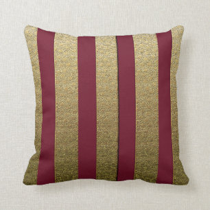 Bordeaux Colour Gold Stripes Polyester Throw Pillo Cushion
