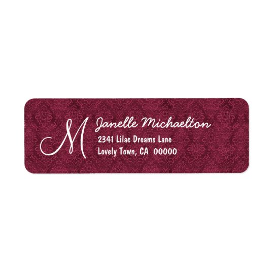 Bordeaux Damask Monogram M or Any Initial M009 Return Address Label