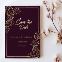 Bordeaux deep rich red gold floral Save the Date