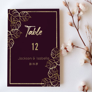 Bordeaux deep rich red gold floral Table Numbers 