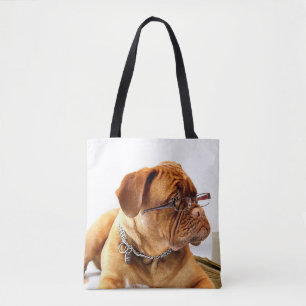 Bordeaux Dog in glasses Tote Bag