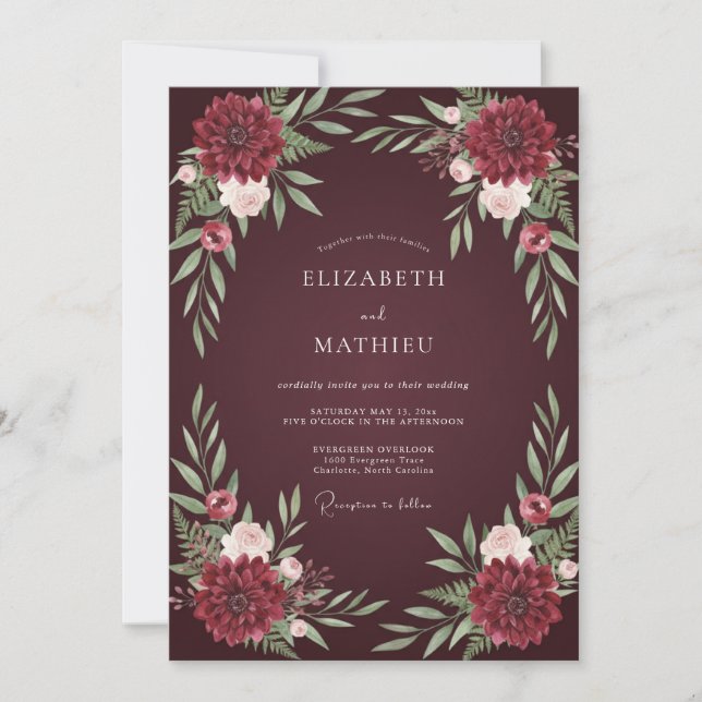 Bordeaux Dramatic Autumnal Wedding Invitation (Front)