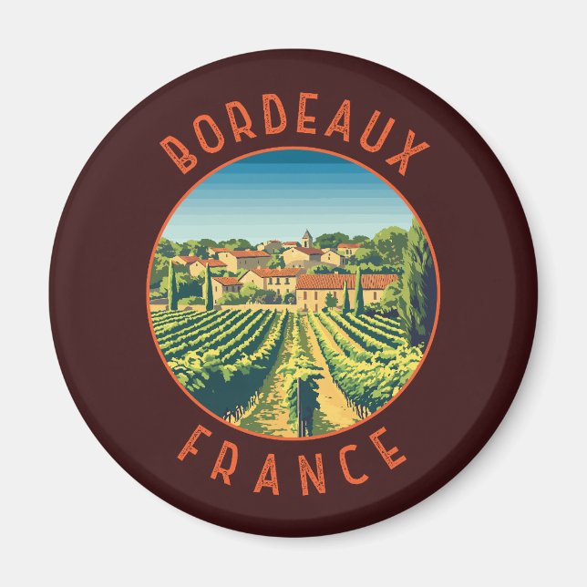 Bordeaux France Retro Distressed Circle Magnet (Front)