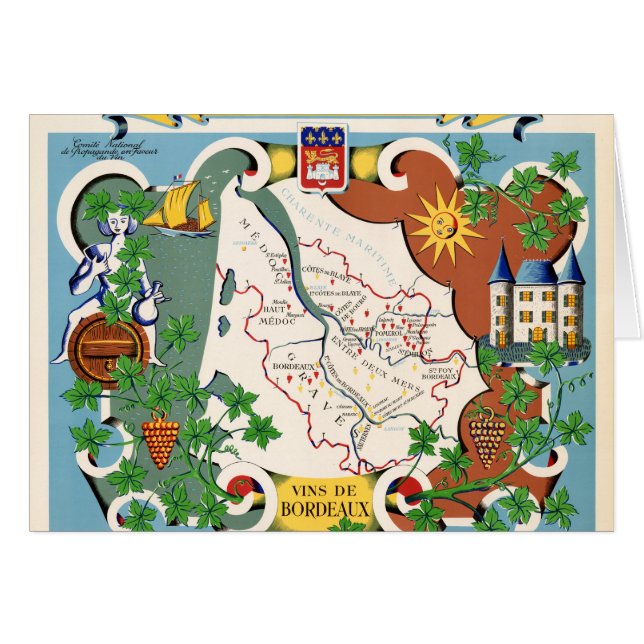 Bordeaux, France Vintage Map (Front Horizontal)