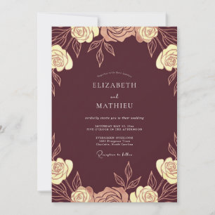 Bordeaux Gold Rose Wedding Invitation