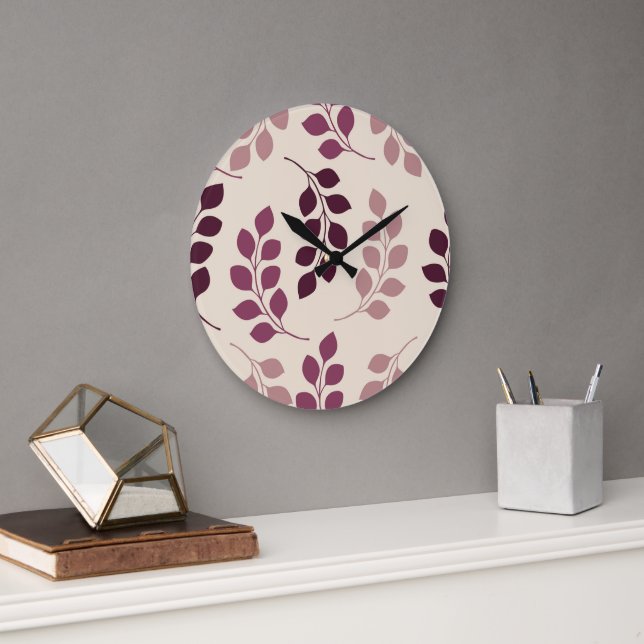 Bordeaux Modern Botanical Japandi Large Clock (Office)