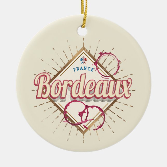 Bordeaux Nouvelle-Aquitaine France Retro Wine Ceramic Ornament (Front)