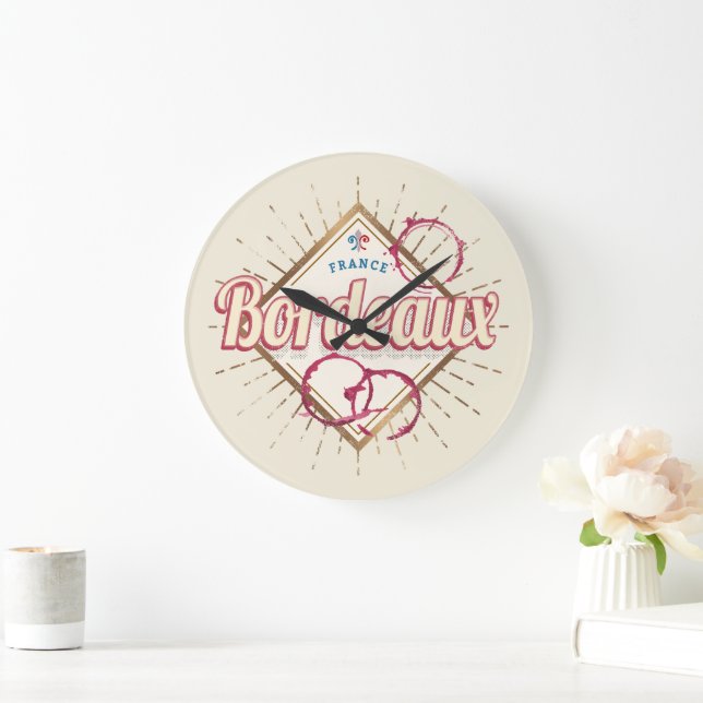 Bordeaux Nouvelle-Aquitaine France Retro Wine Large Clock (Home)