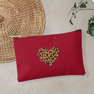 Bordeaux red accessory bag, leopard print bag,  pouch