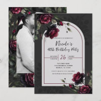Bordeaux Red Roses Shadowy Grey Floral Birthday