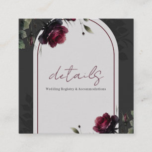 Bordeaux Red Roses Shadowy Grey Floral Details Square Business Card