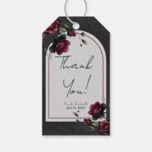 Bordeaux Red Roses Shadowy Grey Floral Wedding Gift Tags