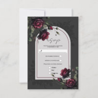 Bordeaux Red Roses Shadowy Grey Floral Wedding