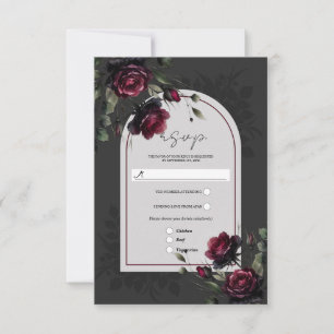 Bordeaux Red Roses Shadowy Grey Floral Wedding RSVP Card